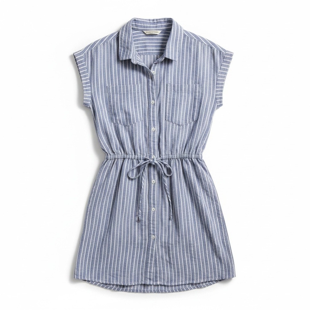 Cotton Striped Shirt Dress Coastal Cowgirl Blue White Drawstring M